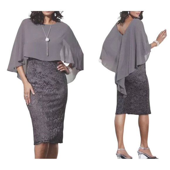 Midnight Velvet Dresses & Skirts - Midnight Velvet Mauve Lace Chiffon Cocktail Formal Night Out Evening Cape Dress